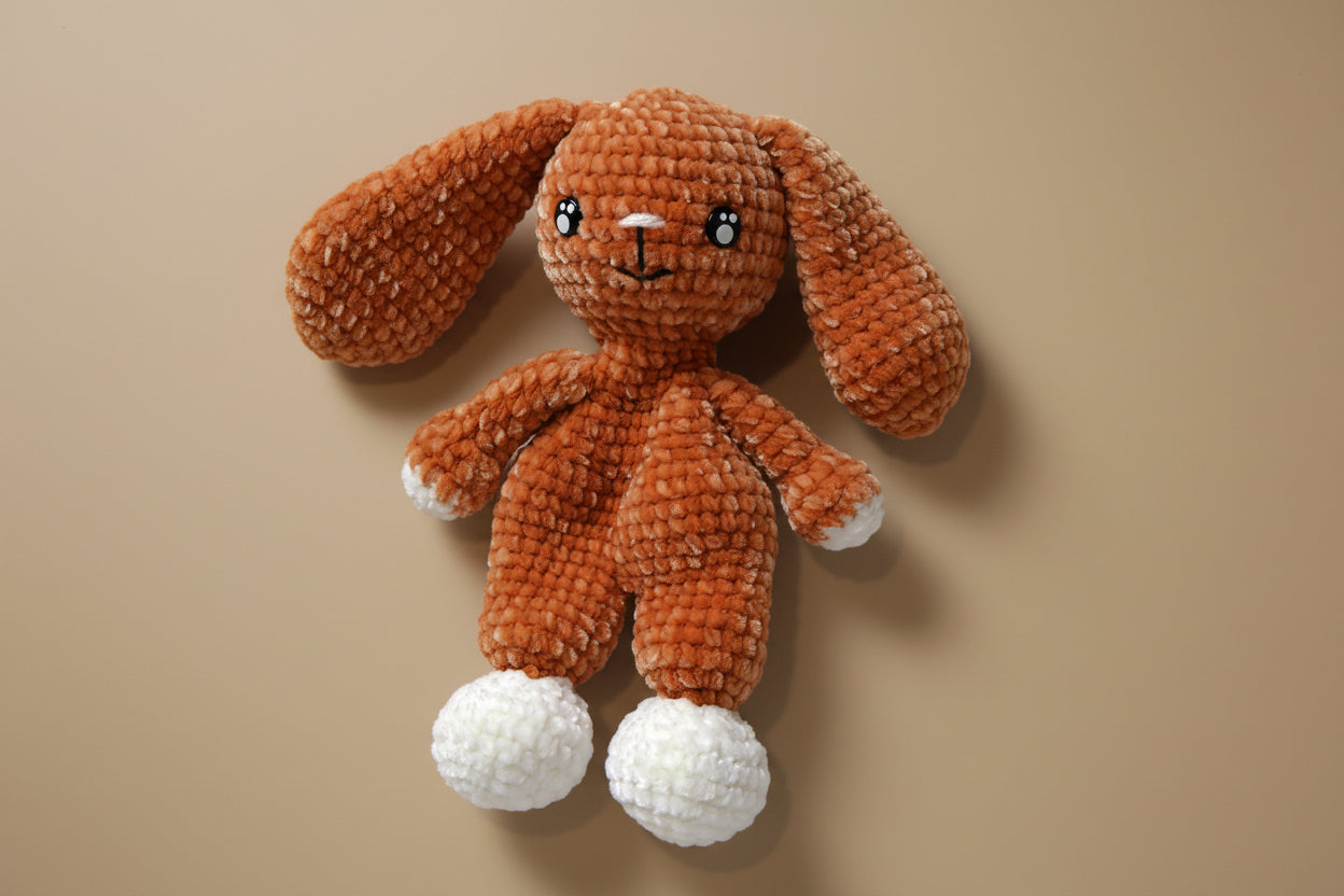 Handmade crochet bunny snuggler from the comforter collection of the baseline handicraft, crafted in France with love.