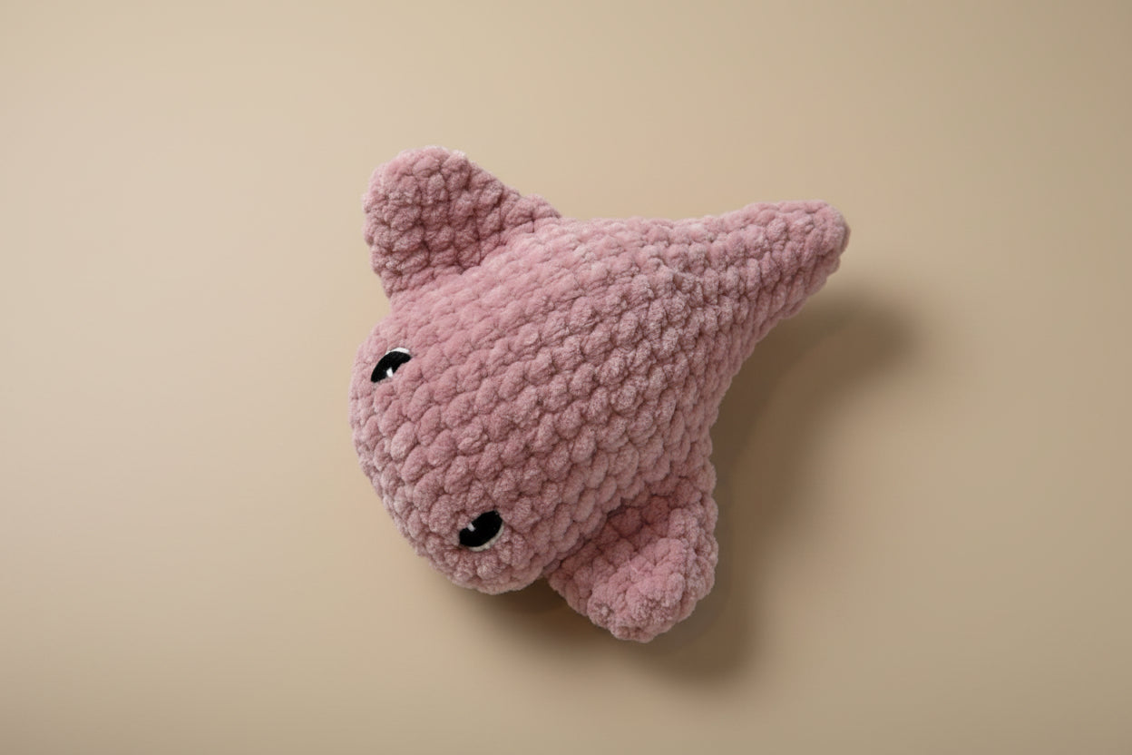 Handmade crochet mini short tail stingray from the amigurumi marine life collection of the baseline handicraft, crafted in France with love.