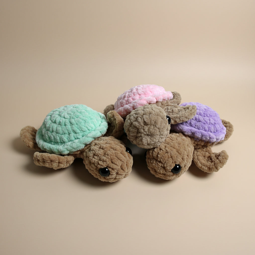 Handmade crochet mini turtle plushie from the amigurumi marine life collection of the baseline handicraft, crafted in France with love.