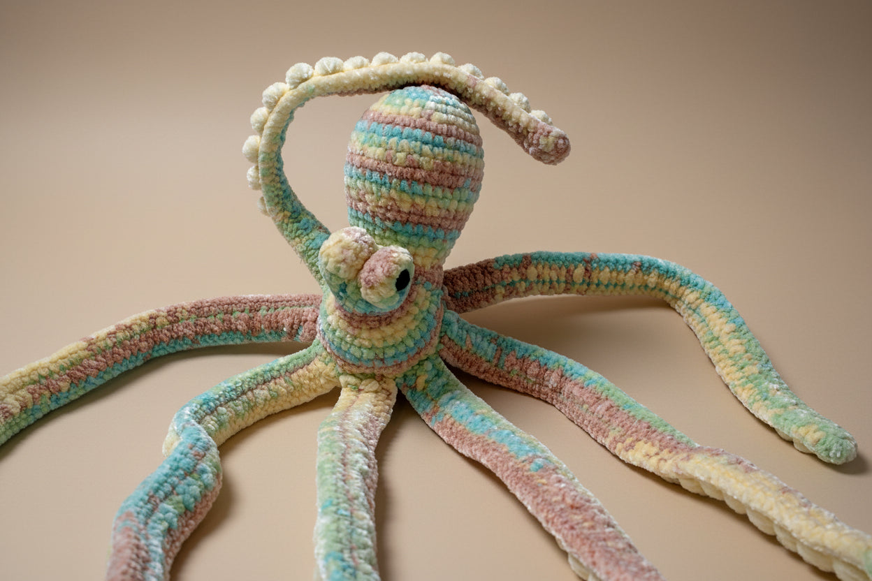 Handmade crochet Anchor the octopus from the amigurumi marine life collection of the baseline handicraft, crafted in France with love. 