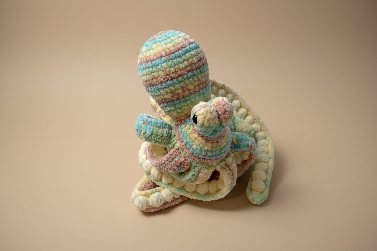 Handmade crochet Anchor the octopus from the amigurumi marine life collection of the baseline handicraft, crafted in France with love. 