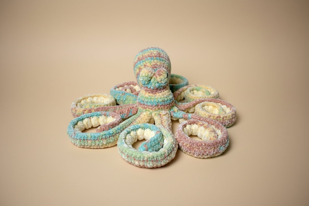 Handmade crochet Anchor the octopus from the amigurumi marine life collection of the baseline handicraft, crafted in France with love. 