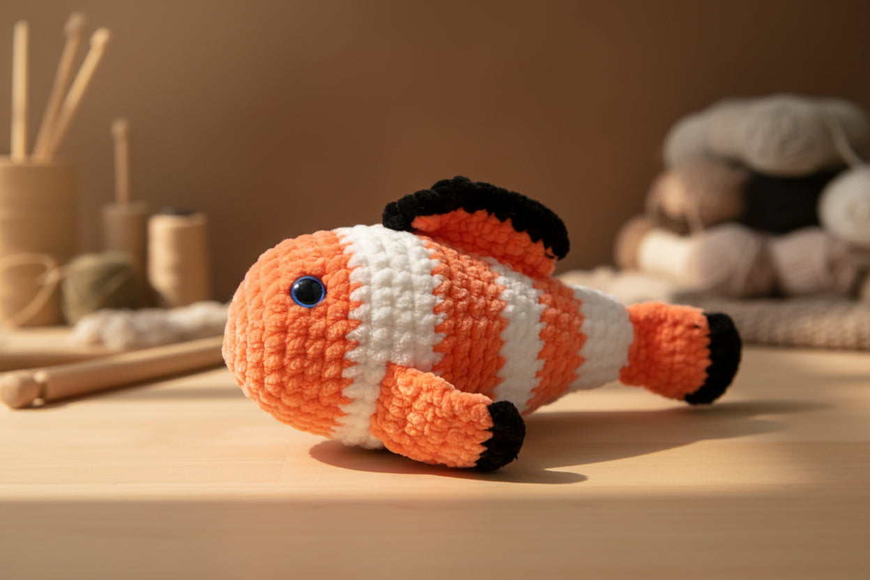 Handmade crochet anemone fish from the marine life collection of the baseline handicraft, crafted in France with love. 