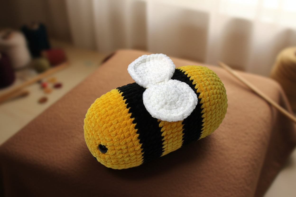 Handmade crochet bee from the amigurumi collection of the baseline handicraft, crafted in France with love. 