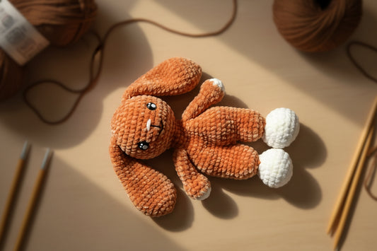 Handmade crochet bunny snuggler from the comforter collection of the baseline handicraft, crafted in France with love. 