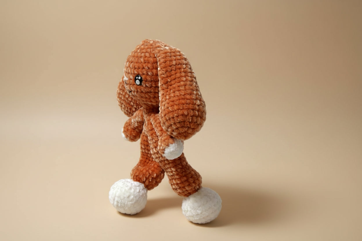 Handmade crochet bunny snuggler from the comforter collection of the baseline handicraft, crafted in France with love. 