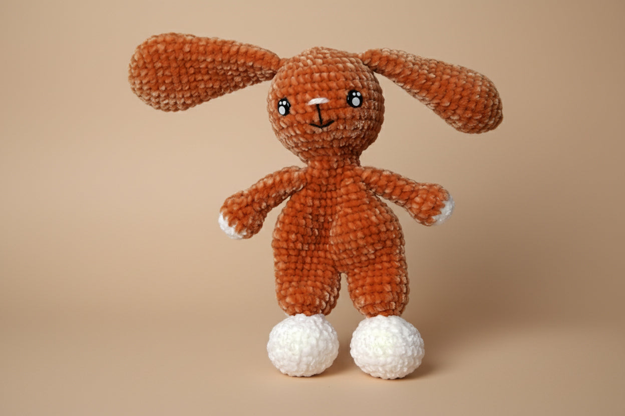 Handmade crochet bunny snuggler from the comforter collection of the baseline handicraft, crafted in France with love. 
