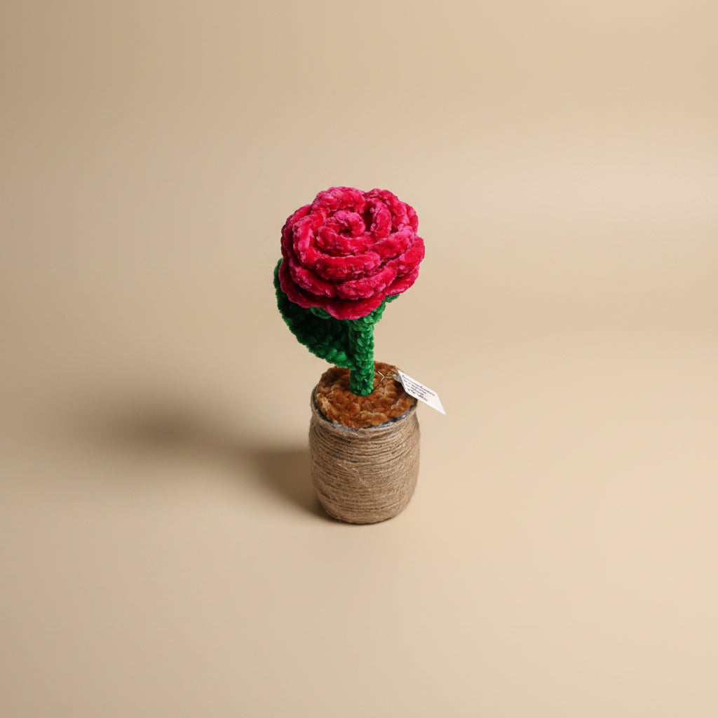 Handmade crochet rose from the crocheted flower collection, crafted in France.