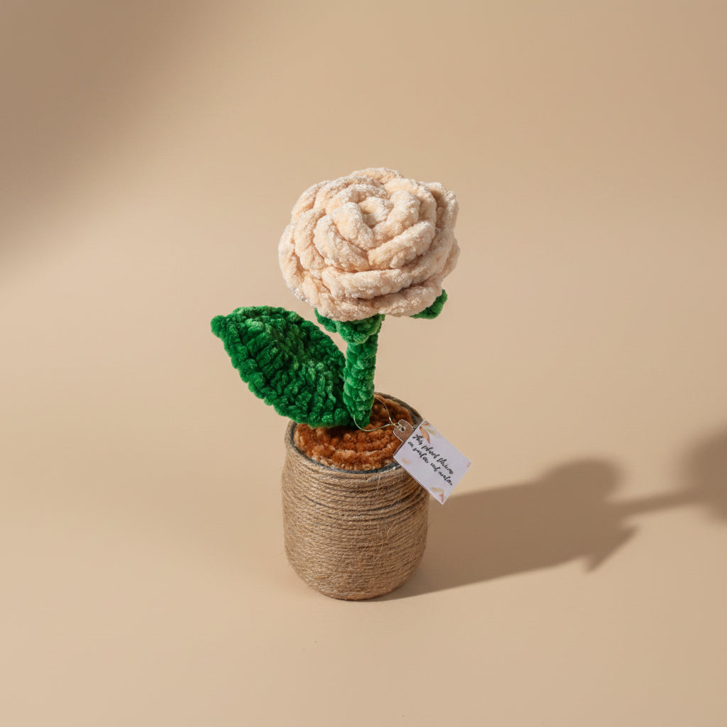 Handmade crochet rose from the crocheted flower collection, crafted in France.