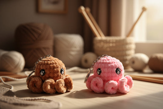Handmade crochet keychain octopus from the amigurumi marine life collection of the baseline handicraft, crafted in France with love. 