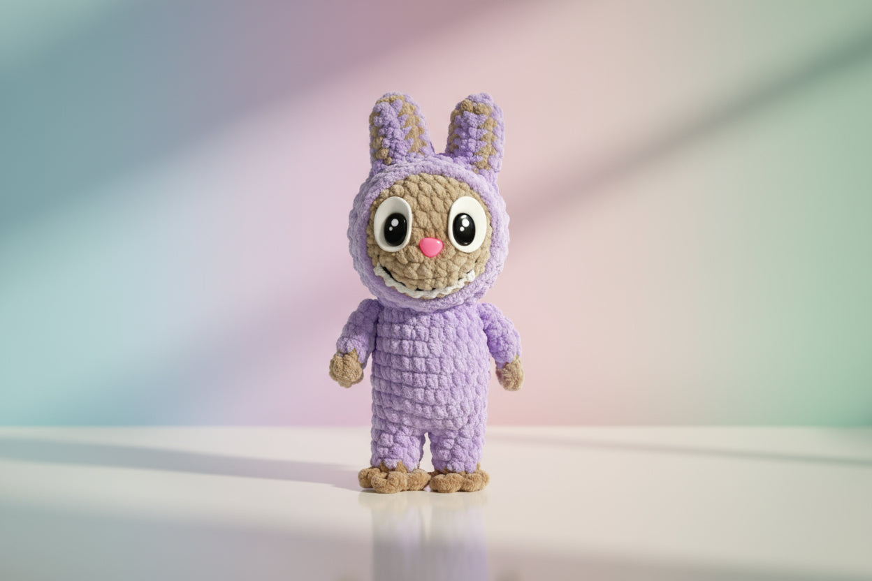 Handmade crochet labubu from the amigurumi collection of the baseline handicraft, crafted in France with love. 
