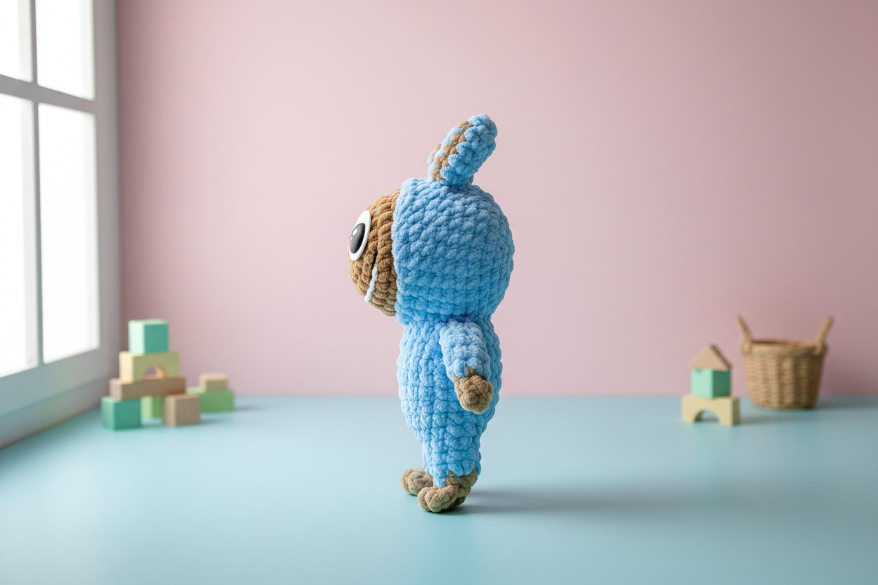 Handmade crochet labubu from the amigurumi collection of the baseline handicraft, crafted in France with love. 