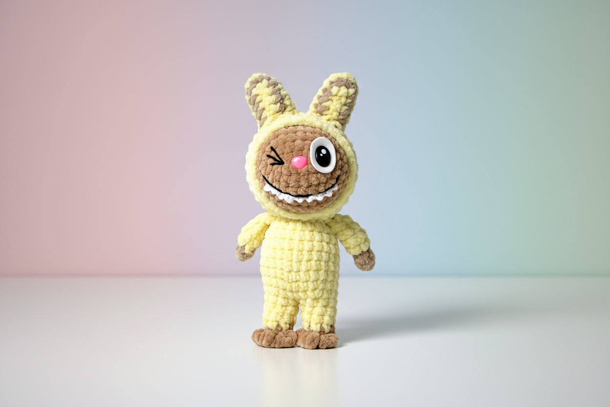 Handmade crochet labubu from the amigurumi collection of the baseline handicraft, crafted in France with love. 