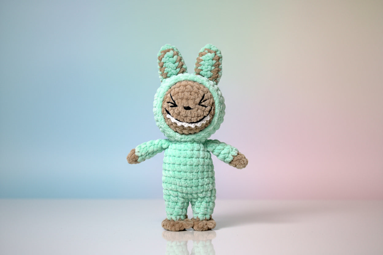 Handmade crochet labubu from the amigurumi collection of the baseline handicraft, crafted in France with love. 
