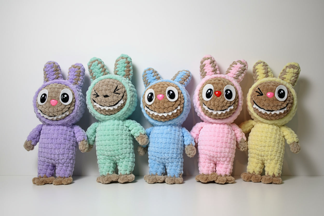Handmade crochet labubu from the amigurumi collection of the baseline handicraft, crafted in France with love. 