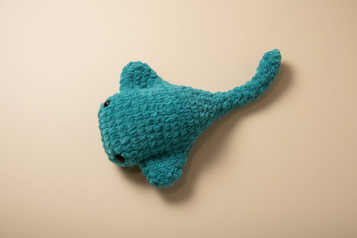 Handmade crochet long tail stingray from the amigurumi collection of the baseline handicraft, crafted in France with love. 