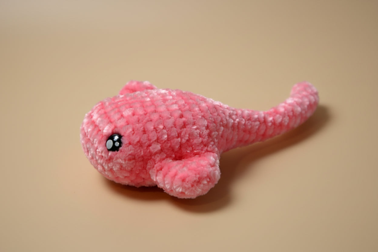 Handmade crochet mini long tail stingray from the amigurumi marine life collection of the baseline handicraft, crafted in France with love. 