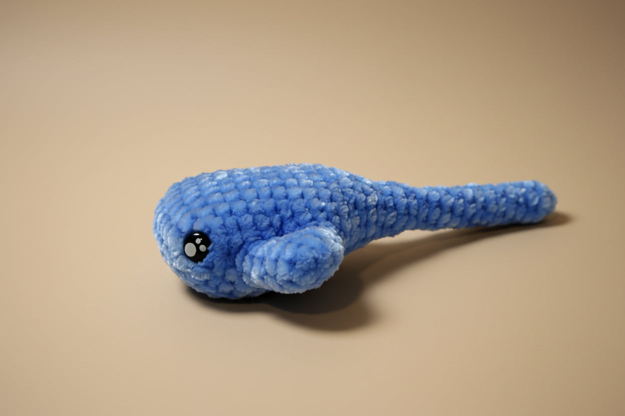 Handmade crochet mini long tail stingray from the amigurumi marine life collection of the baseline handicraft, crafted in France with love. 