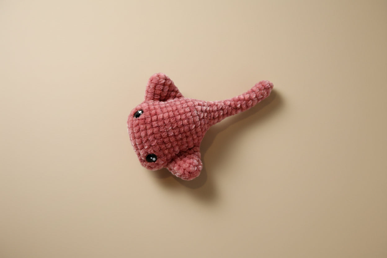 Handmade crochet mini long tail stingray from the amigurumi marine life collection of the baseline handicraft, crafted in France with love. 