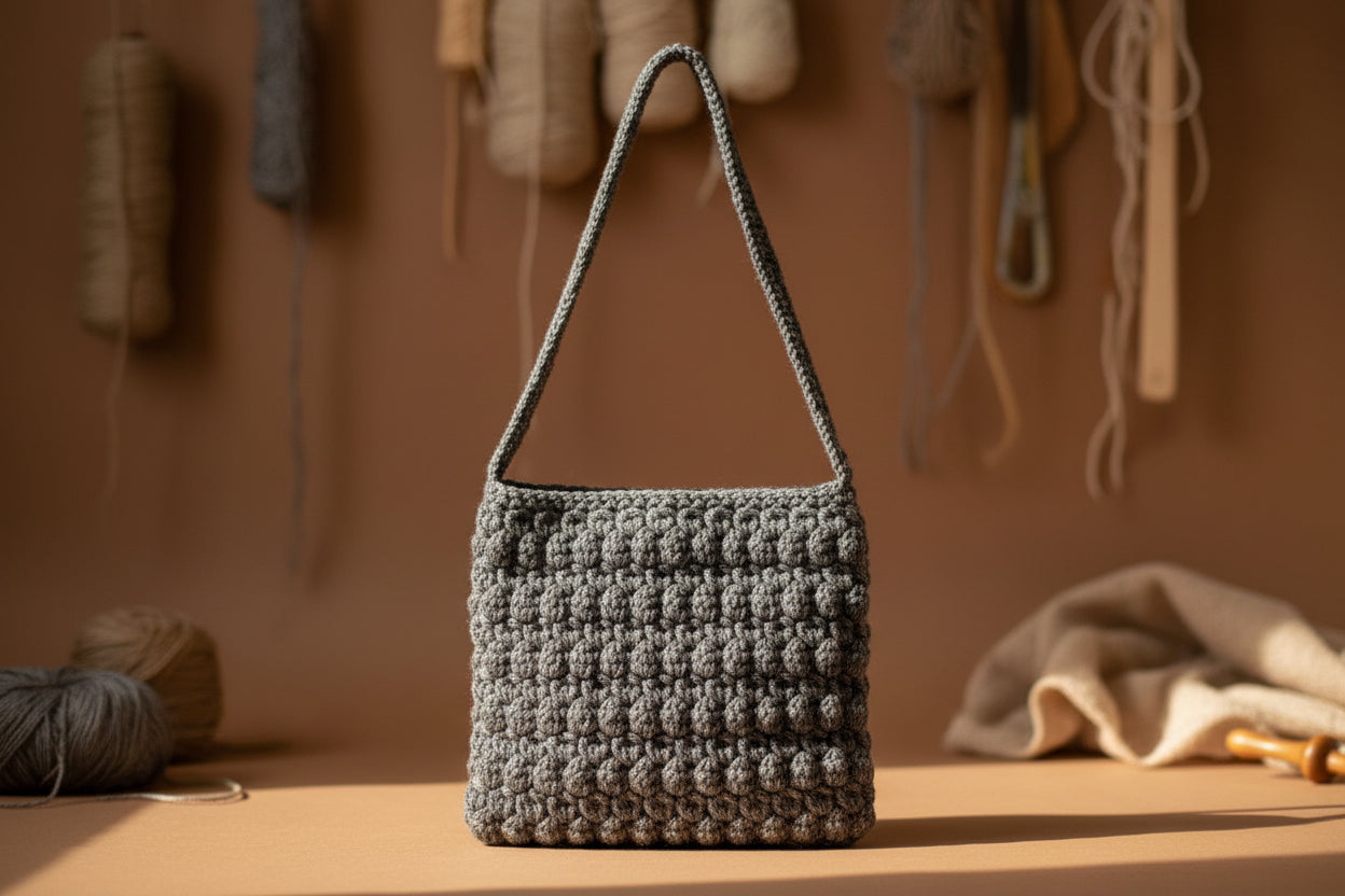 Handmade crochet mini pouch purse from the wearables bag collection of the baseline handicraft, crafted in France with love. 