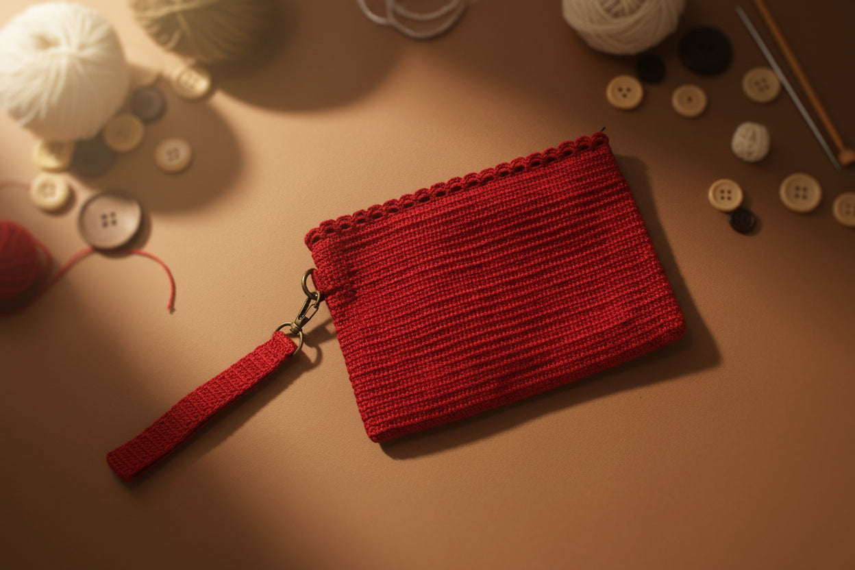 Handmade crochet mini pouch purse from the wearables bag collection of the baseline handicraft, crafted in France with love. 