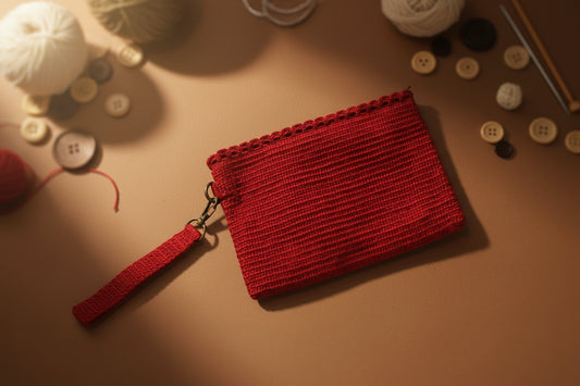 Handmade crochet mini pouch purse from the wearables bag collection of the baseline handicraft, crafted in France with love. 