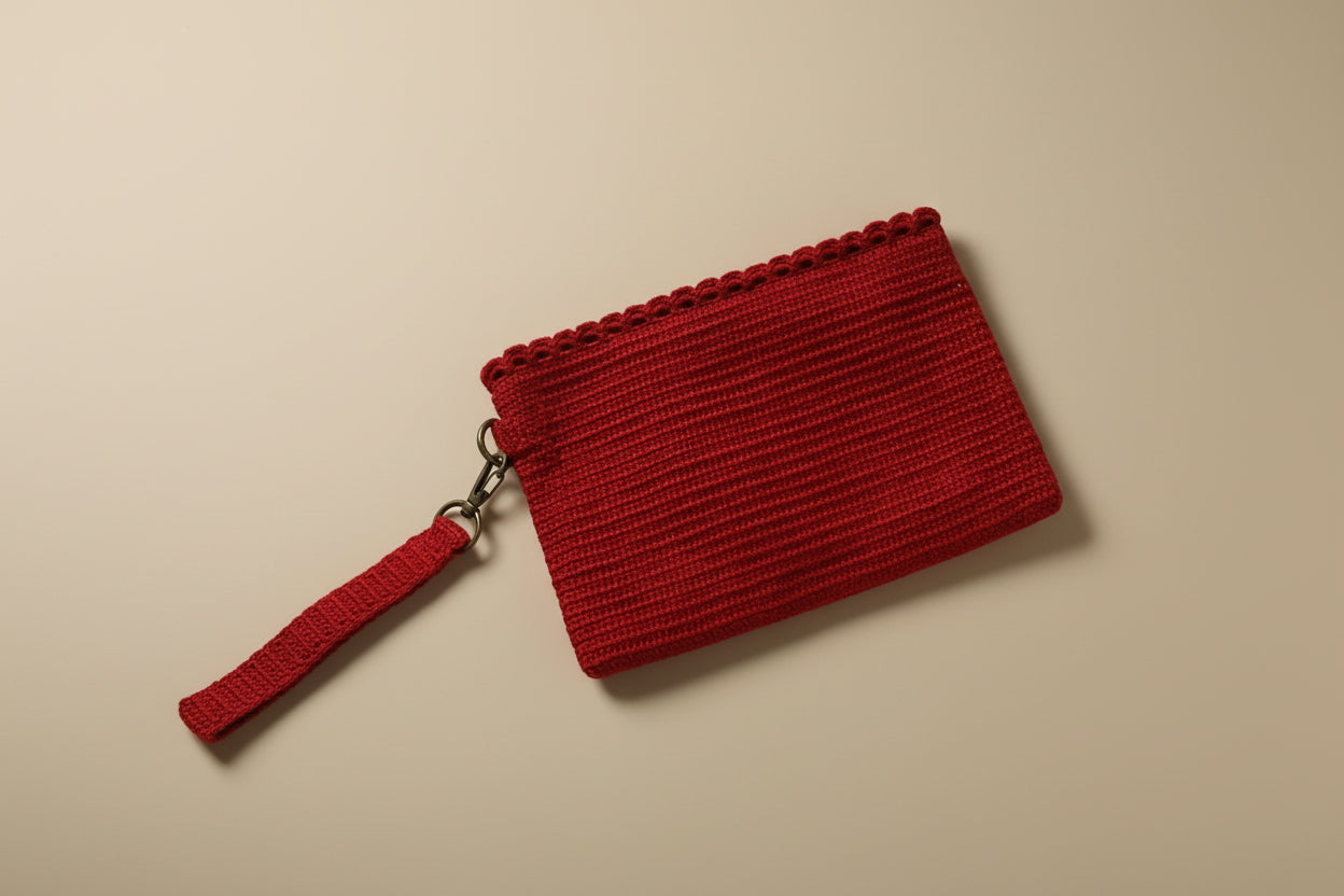 Handmade crochet mini pouch purse from the wearables bag collection of the baseline handicraft, crafted in France with love. 