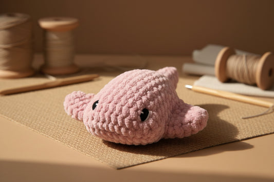 Handmade crochet mini short tail stingray from the amigurumi marine life collection of the baseline handicraft, crafted in France with love. 