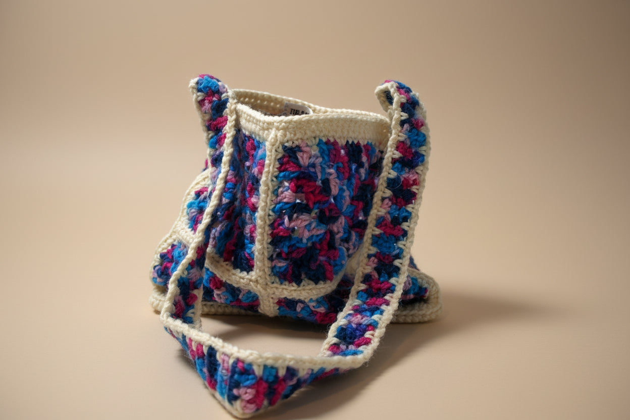 Handmade crochet mini bag purse from the wearables bag collection of the baseline handicraft, crafted in France with love. 