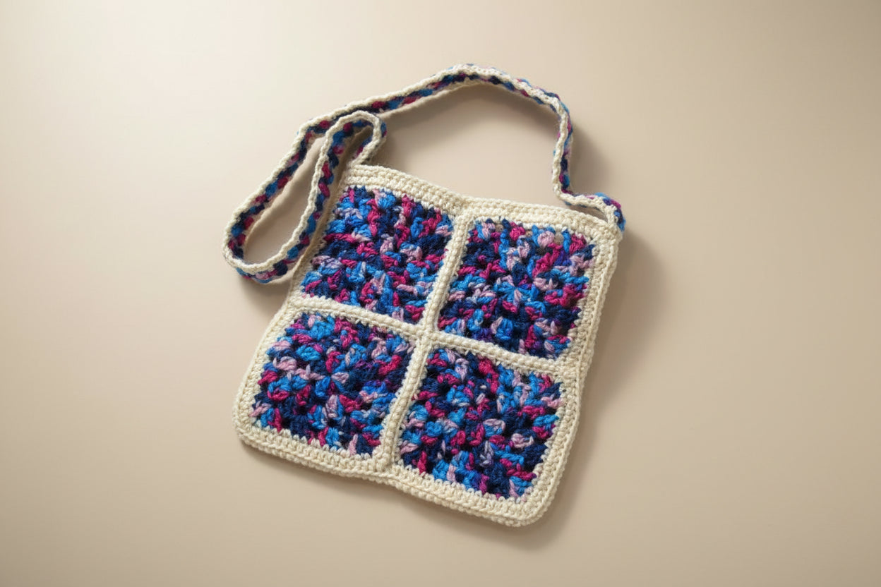 Handmade crochet mini bag purse from the wearables bag collection of the baseline handicraft, crafted in France with love. 