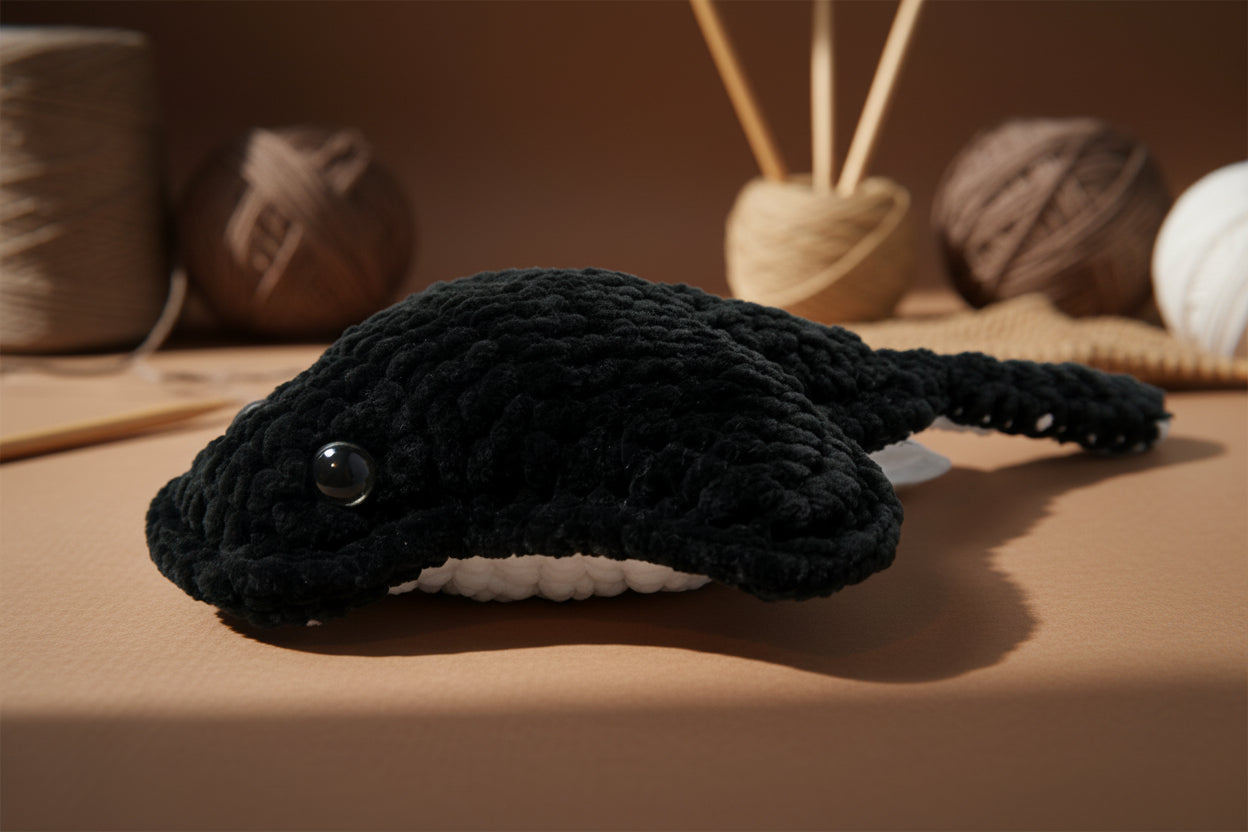 Handmade crochet Ralph the ray from the amigurumi marine life collection of the baseline handicraft, crafted in France with love. 