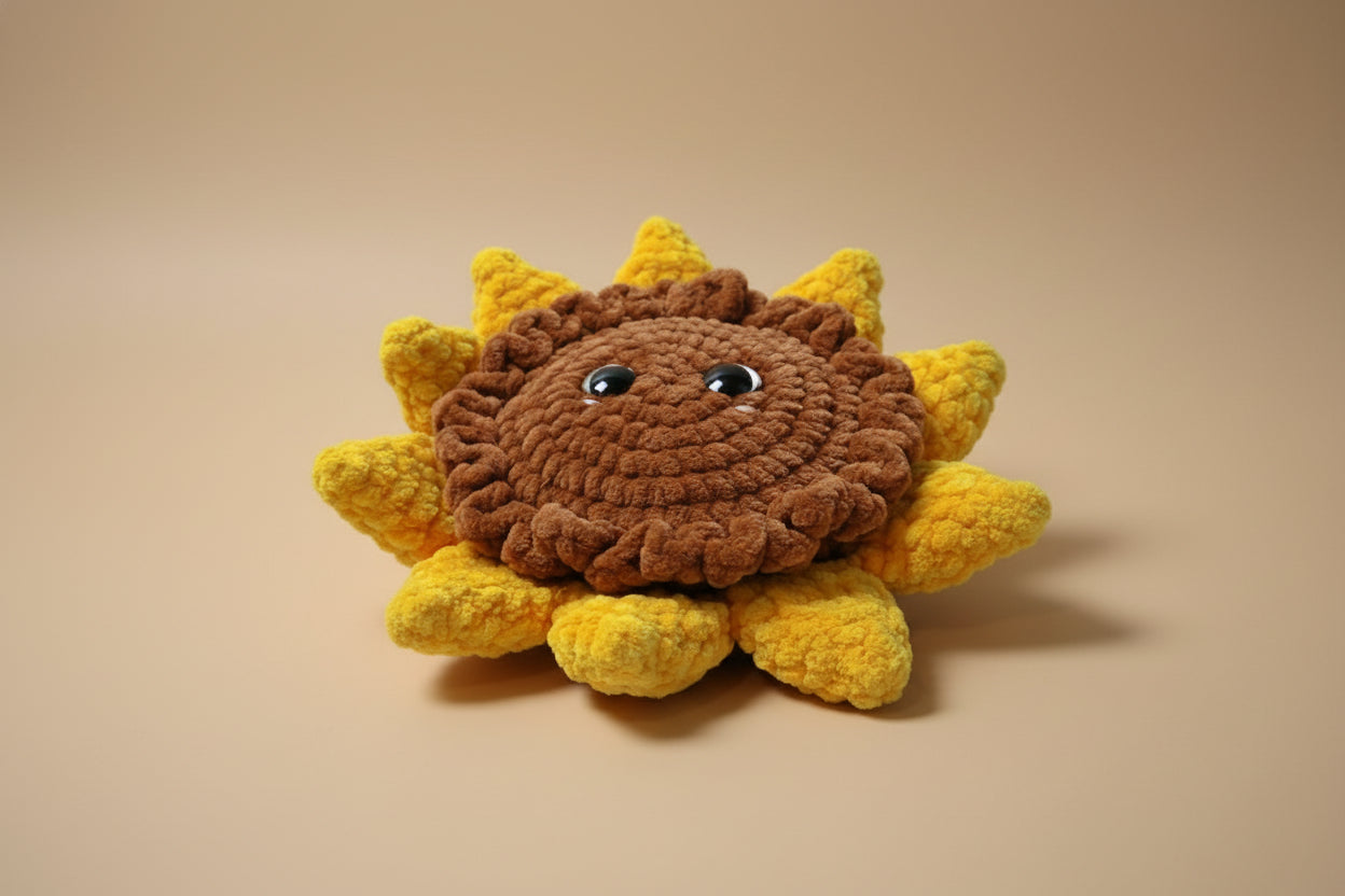 Handmade crochet sunflower from the amigurumi collection of the baseline handicraft, crafted in France with love. 
