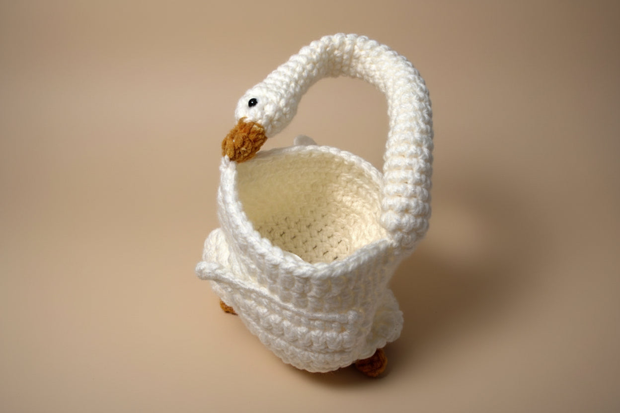 Handmade crochet swan hand bag from the wearables bag collection of the baseline handicraft, crafted in France with love. 