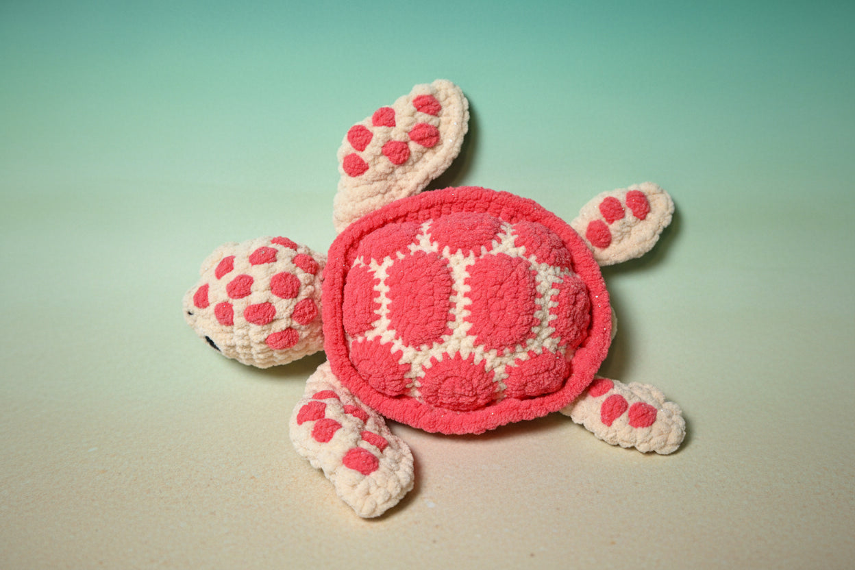 Handmade crochet olivia the turtle from the marine life collection of the baseline handicraft, crafted in France. 