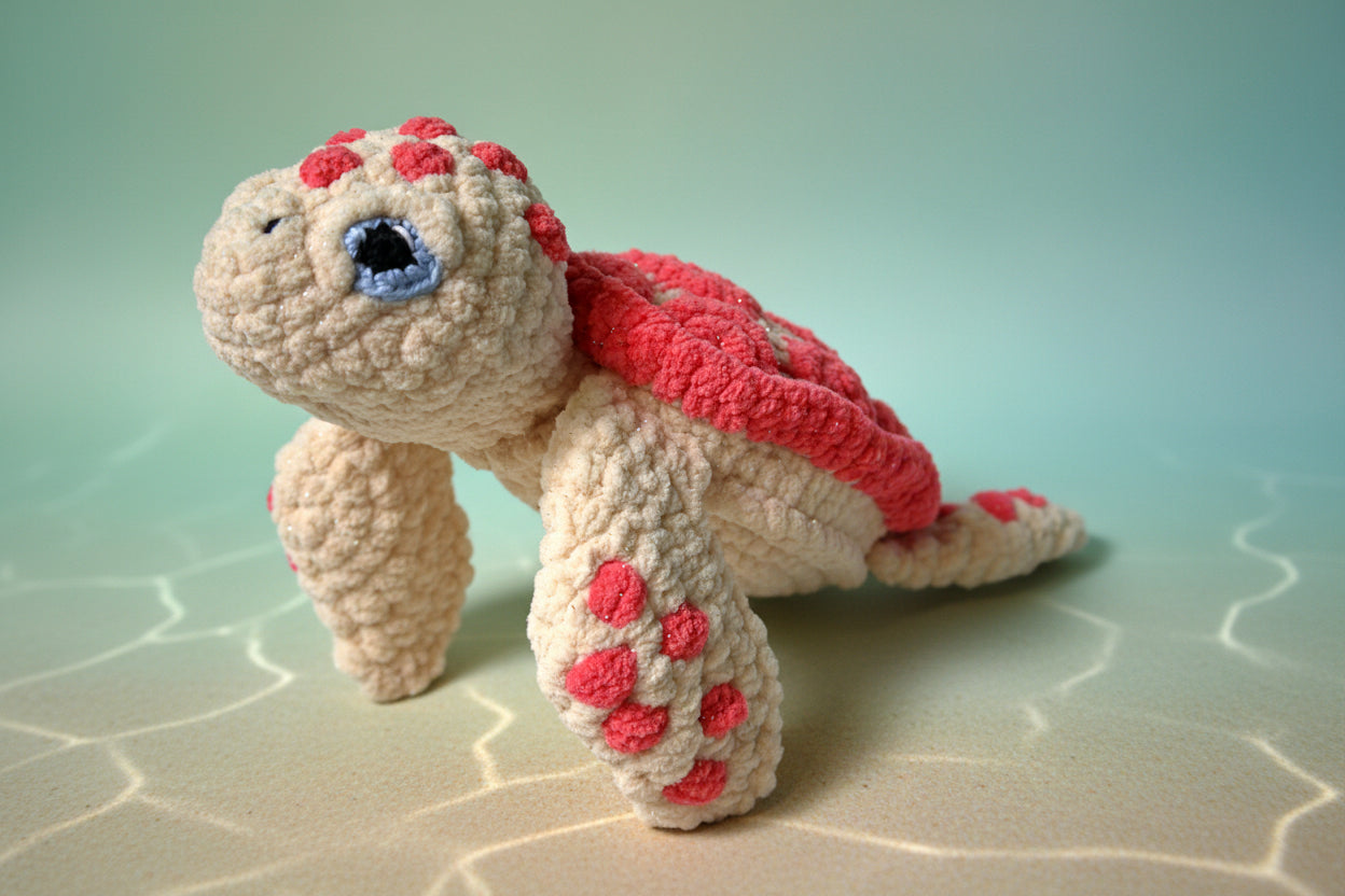 Handmade crochet olivia the turtle from the marine life collection of the baseline handicraft, crafted in France. 