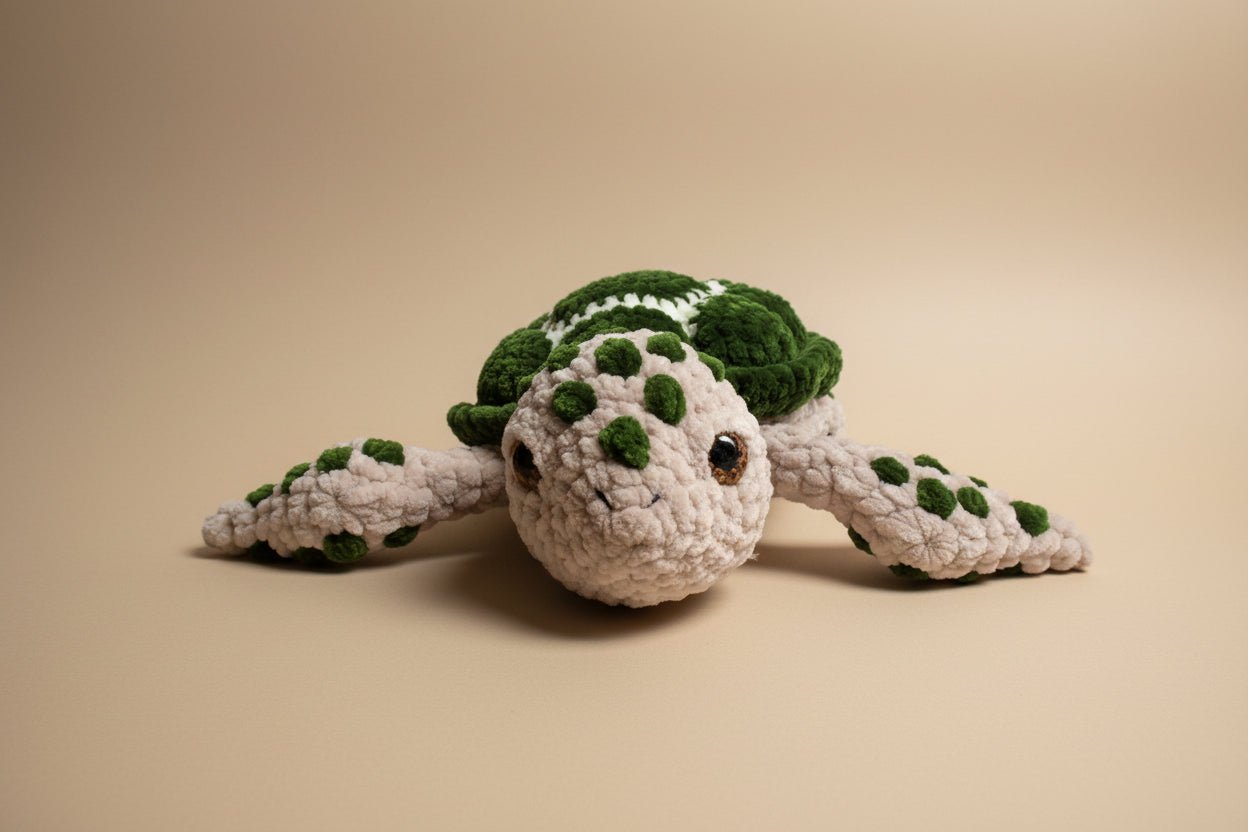 Handmade crochet turtle from the ocean marine life collection, crafted in France and made with love.