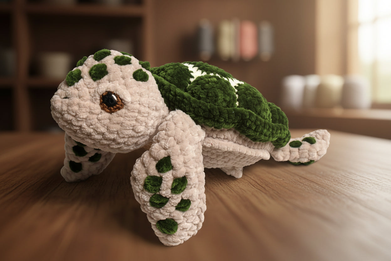 Handmade crochet turtle from the ocean marine life collection, crafted in France and made with love.