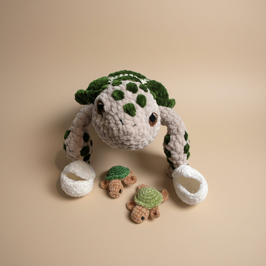 Handmade crochet turtle from the ocean marine life collection, crafted in France and made with love.