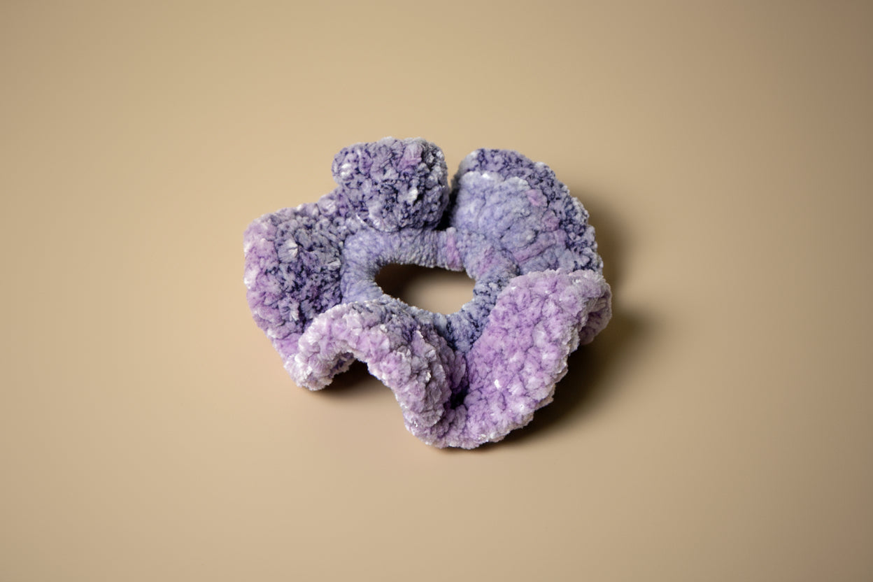 Handmade crochet hair scrunchies from the crocheted wearables collection, crafted in France with love. 