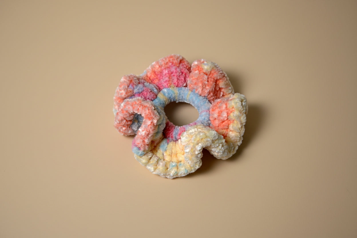 Handmade crochet hair scrunchies from the crocheted wearables collection, crafted in France with love. 