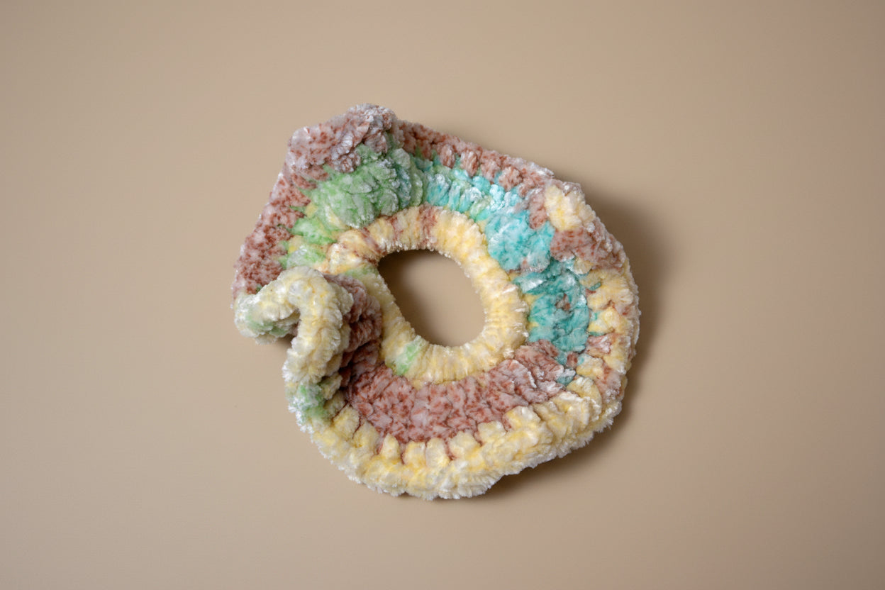 Handmade crochet hair scrunchies from the crocheted wearables collection, crafted in France with love. 